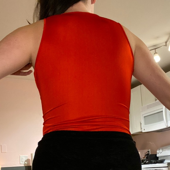 Red cutout heart diamonds top shiny stretchy! - Picture 2 of 5